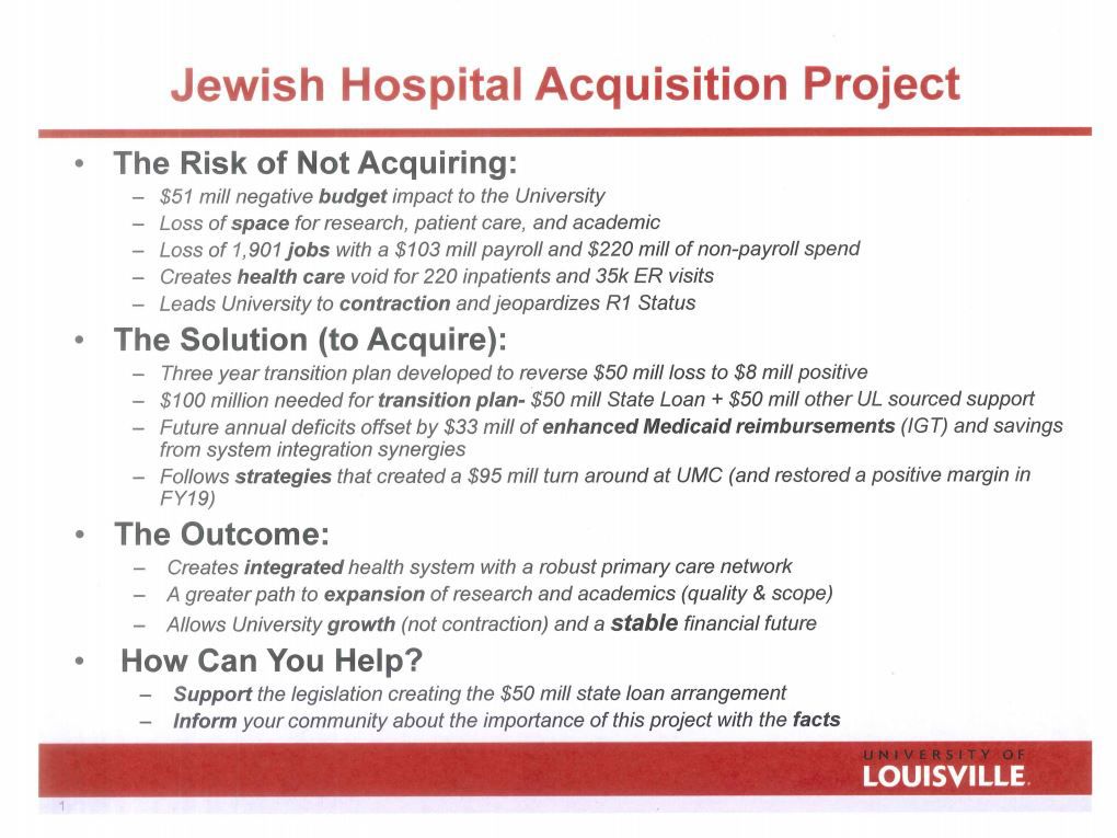 one page u of l ky one talking points